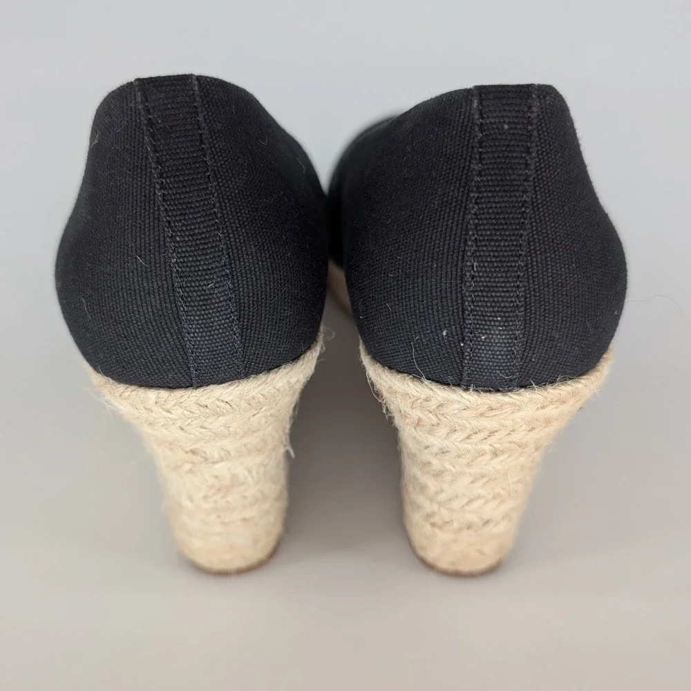 J. Crew Seville Espadrille Wedge Heel Womens 9.5 Black Canvas Round Toe Coastal